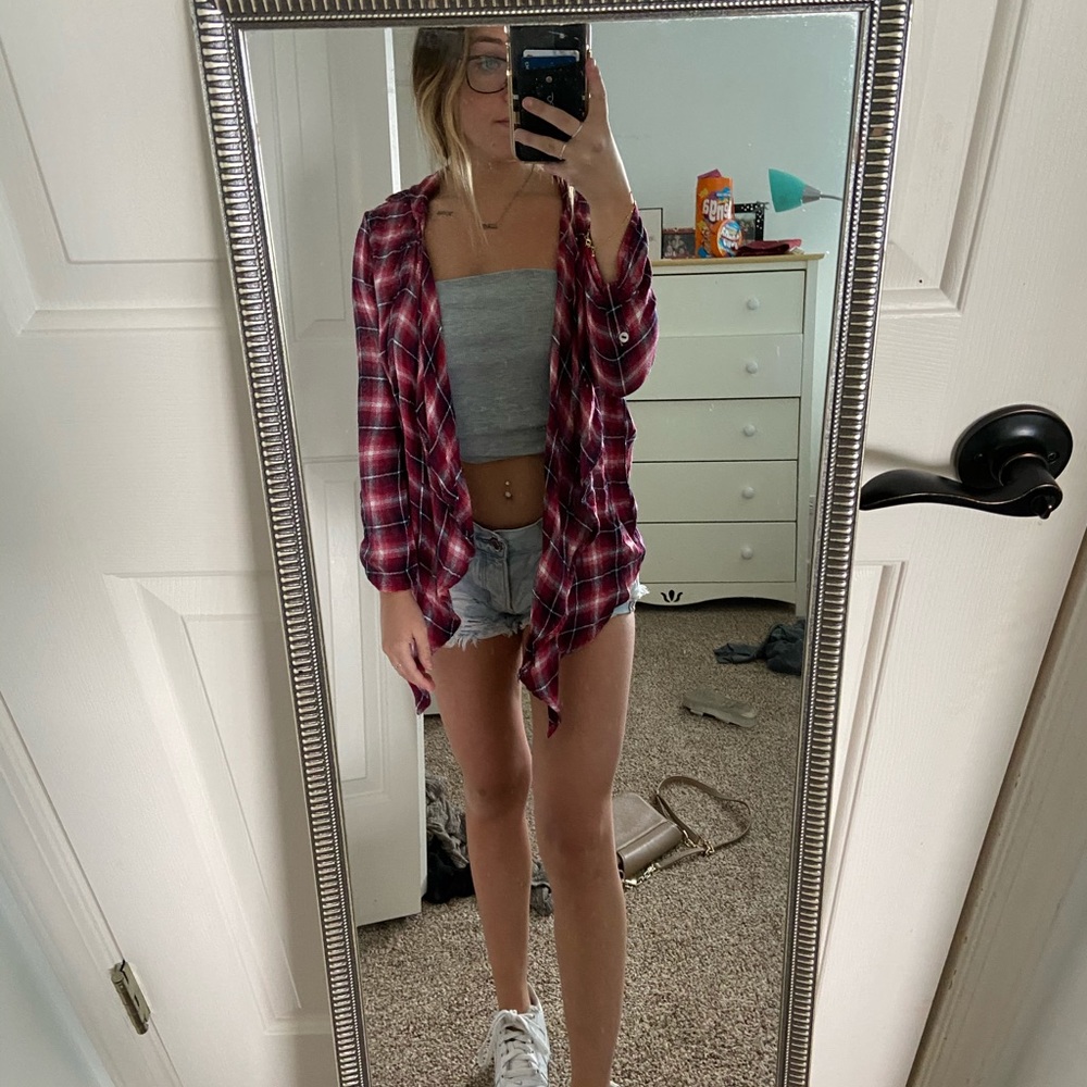 Red flannel cardigan
